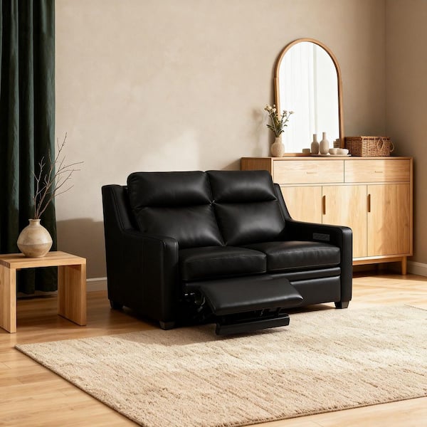 Genuine Leather 2-seat Sofa 55 in. Triple-Motor Power Zero-Wall Reclining Loveseat with Adjustable Headrest in Charcoal