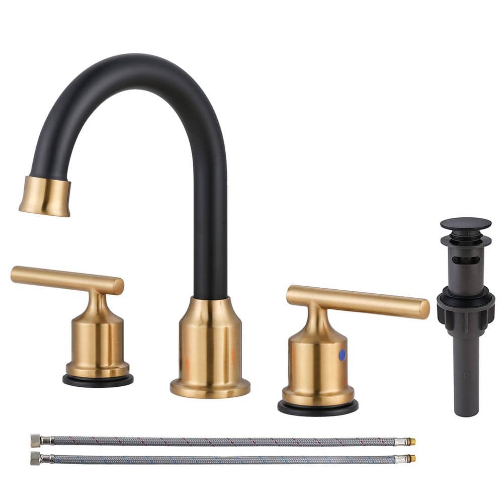 IVIGA Modern 8 in. Widespread 2-Handle Bathroom Faucet in Gold and ...