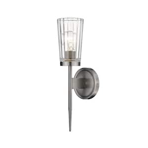 Flair 4.75 in. 1-Light Antique Nickel Wall Sconce Light with Clear Glass Shade with No Bulb(s) Included