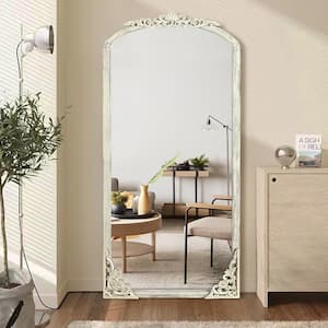 21 in. W x 64 in. H Classic Arch-Top Wood Framed Weathered White Full-Length Floor Mirror
