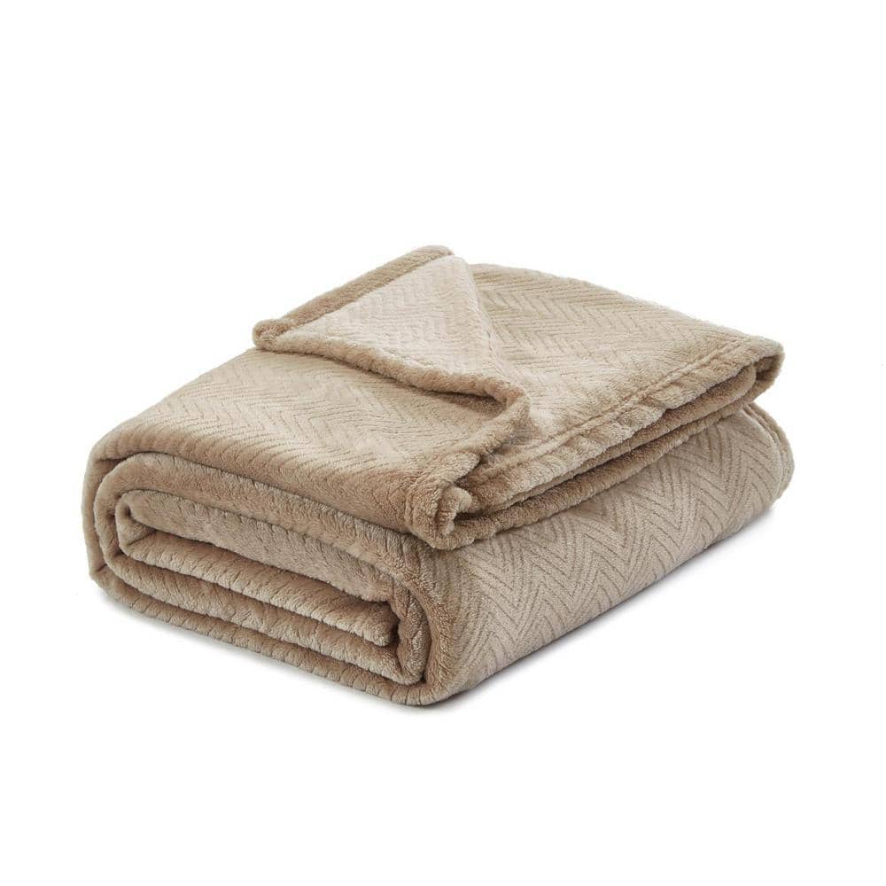 HomeRoots Charlie Taupe Solid Color Polyester Throw Blanket 2000531226