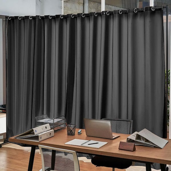 Room Divider, 8 ft. x 10 ft. Portable Panel Room Divider with Wheels Curtain Divider Stand, Room Divider Gray Polywire