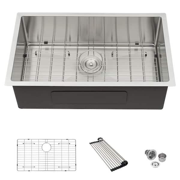 32 in. Undermount Single Bowl 16-Gauge Brushed Nickel Stainless Steel Kitchen Sink