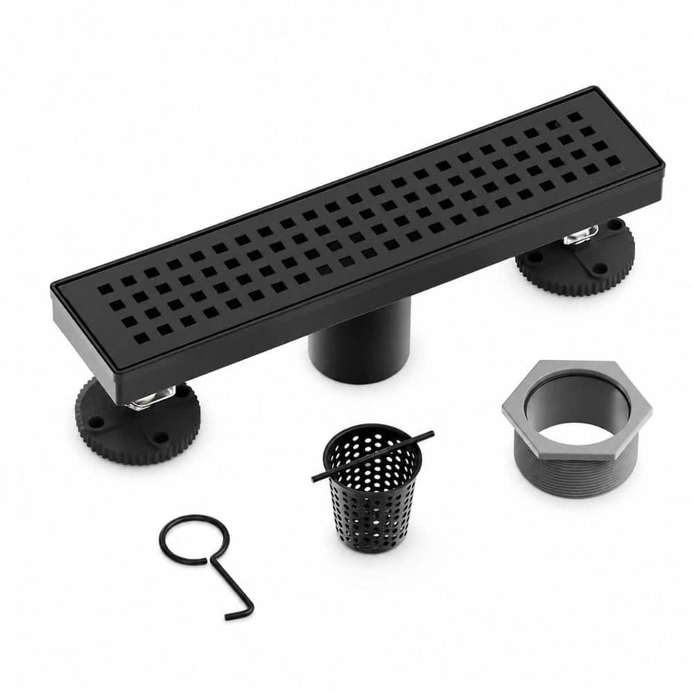 12 in. Linear Shower Drain with Removable Grid Grate and Hair Strainer in Matte Black price history on PriceWatchPro
