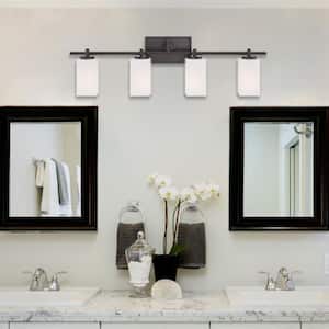 Dakota 32 in. 4-Light Biscayne Bronze Vintage Industrial Vanity with Frosted Glass Shades