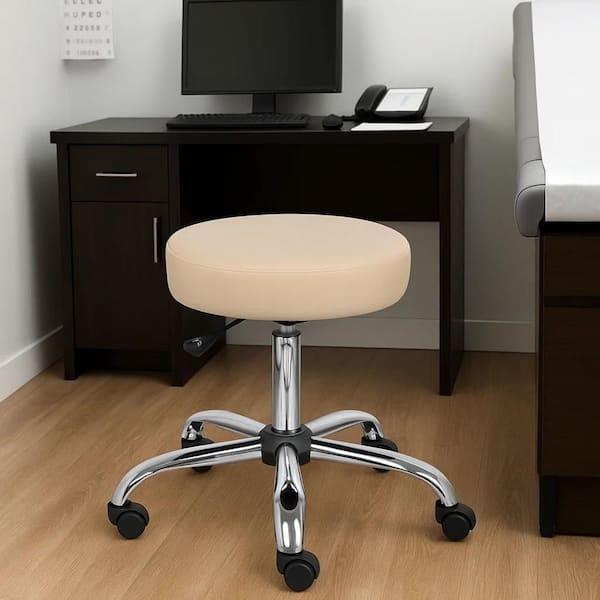 Fea Vinyl Padded Seats Ergonomic Office Stool in Beige, Chrome and Black