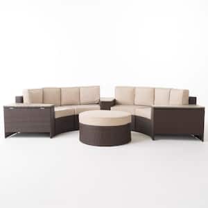 Lachlan Brown 8-Piece Wicker Outdoor Sectional Set with Textured Beige Cushions