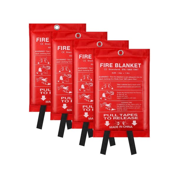 Fiberglass Emergency Fire Blanket Fireproof Heat Retardant Survival Safety Cover Home Kitchen 4 Pack