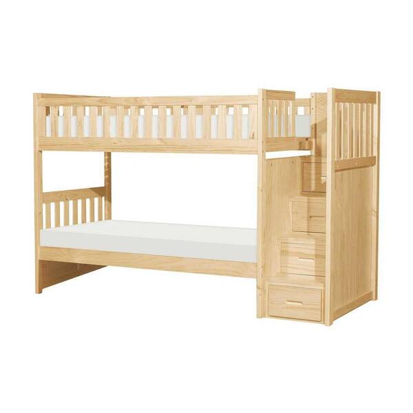 EVERGLADE HOME Spaced Natural Pine Twin/Twin Step Bunk Bed