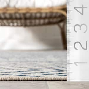 Wavy Chevron Blue 2 ft. x 12 ft. Indoor/Outdoor Runner Patio Rug