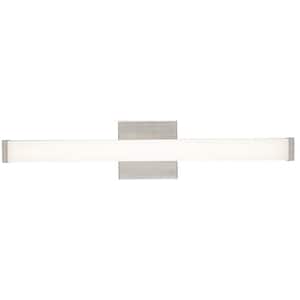 24 in. Integrated LED Brushed Nickel Bathroom Vanity Light Fixture with Rectangular Acrylic Shade
