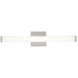 24 in. 1-Light Integrated LED Brushed Nickel Bathroom Vanity Light Fixture with Rectangular Acrylic Shade and 5CCT