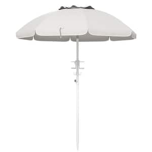 5.7 ft. Steel Frame Portable Beach Umbrella with Tilt, 2 Cup Holders & Hooks, Adjustable Height, Cream White