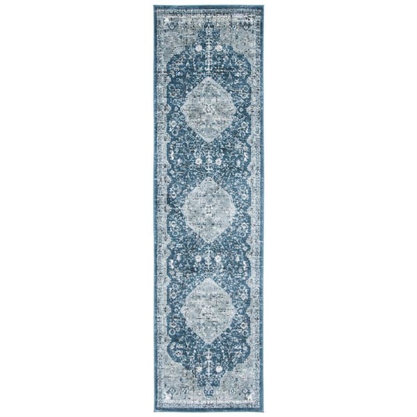 Oregon 2 ft. x 7 ft. Navy/Ivory Distressed Border Runner Rug