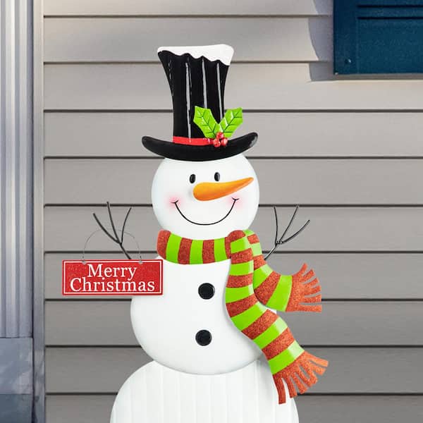 Glitzhome 40 in. H Metal Snowman Christmas Yard Decor Yard Stake