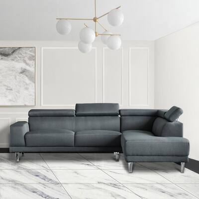 105 in. W 2-Piece Fabric L Shaped Right Facing Sectional Sofa in Light Gray with Adjustable Headrests and Crystal Legs