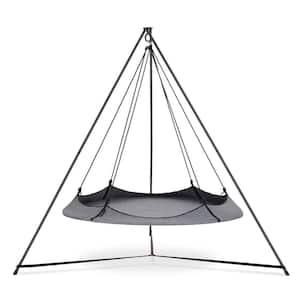 6 ft. Portable Circular Family Hammock Bed with Stand in Gray and Black