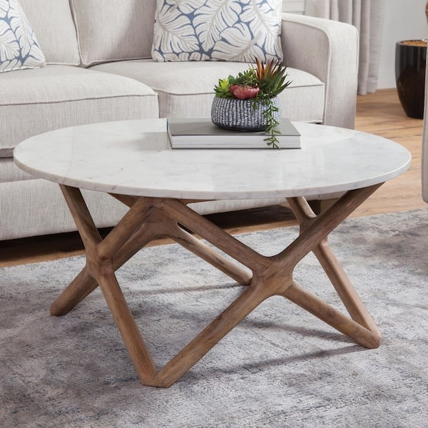 Wyman 36 in. White Round Marble Coffee Table