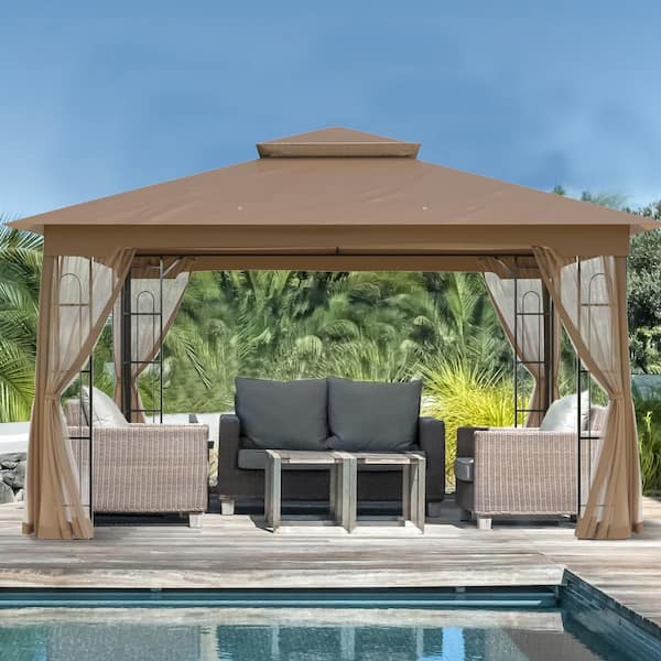 EAGLE PEAK 13 ft. W x 11 ft. D Double Roof Outdoor Patio Gazebo with Mosquito Net