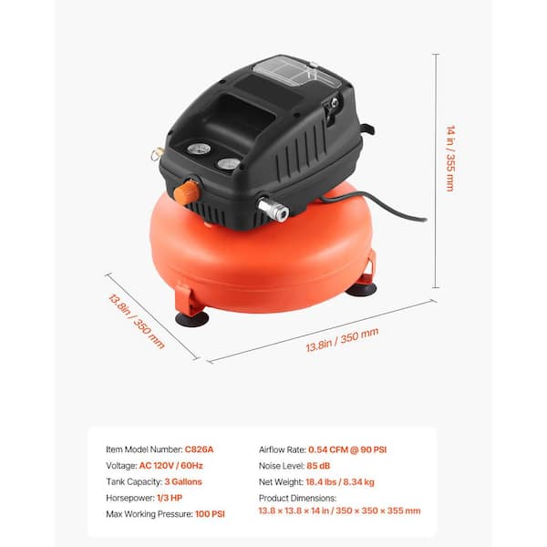 VEVOR 3 Gal. Air Compressor, 1/3HP Gas Portable Pancake Air