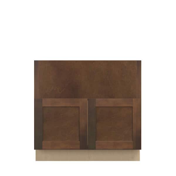 Kunal Kitchens Amherst Shaker 36 in. W x 34.5 in. H x 24 in. D in Walnut Plywood Assembled Farm Sink Base Cabinet