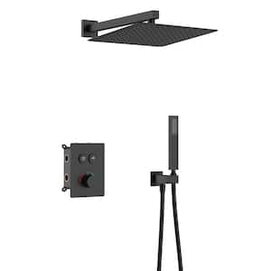 Double Handle 2 -Spray Shower Faucet 2.0 GPM with Anti Scald, Pressure Balance in Matte Black (Valve Included)
