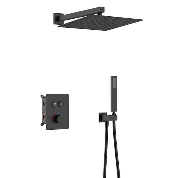 INSTER Double Handle 2 -Spray Shower Faucet 2.0 GPM with Anti Scald, Pressure Balance in Matte Black (Valve Included)