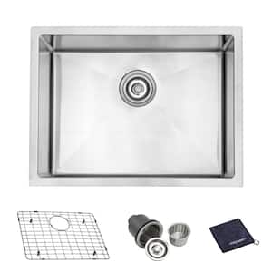 Handcrafted 18-Gauge Stainless Steel 23.5 in. Single Bowl Tight Radius Undermount Kitchen Sink with Bottom Grid