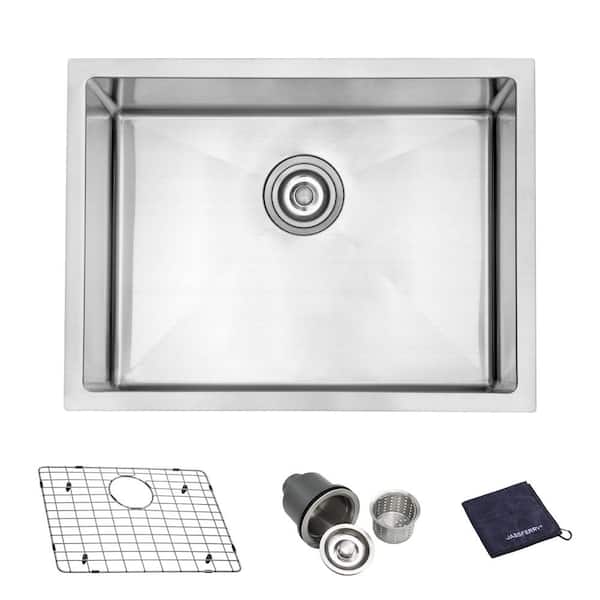 JASSFERRY Handcrafted 18-Gauge Stainless Steel 23.5 in. Single Bowl Tight Radius Undermount Kitchen Sink with Bottom Grid