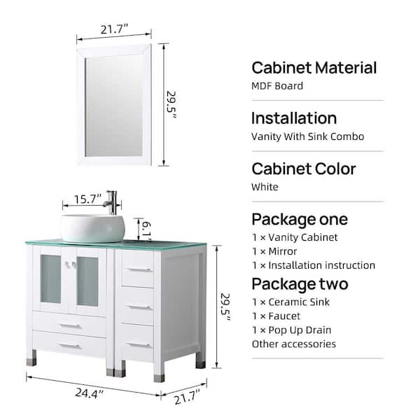 Wonline 24.4 in. W Single Ceramic Sink Freestanding White Bath Vanitiy with Round Green Engineered Stone Top