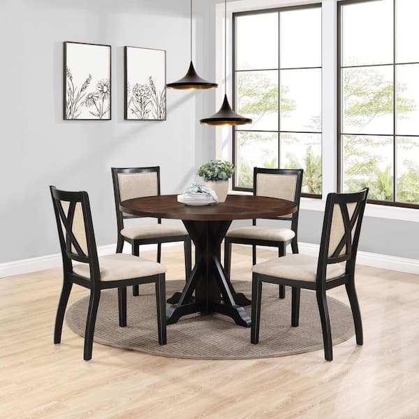 Delina 5-Piece Dining Set in Tobacco Top and Black Base and Chairs