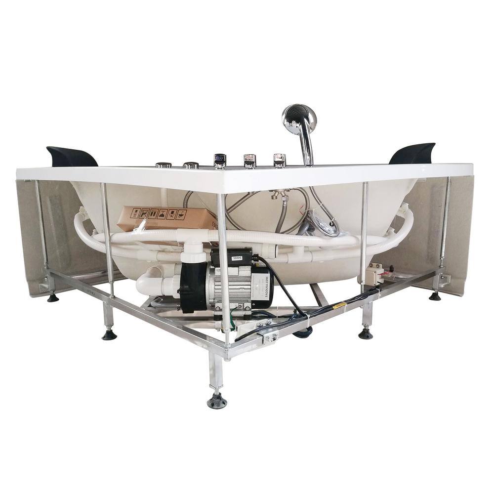 59.13'' White Acrylic Corner Whirlpool Bathtub