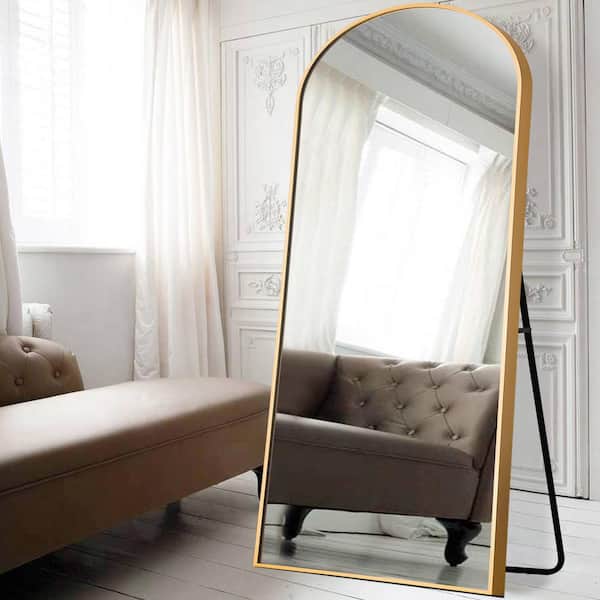 Gold 71 in. x 31.5 in. Modern Arch Metal Framed Full-Length Floor Standing Mirror