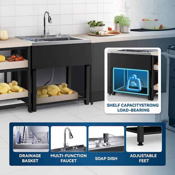 Adrinfly 20 in. D x 36 in. W Freestanding Stainless Steel