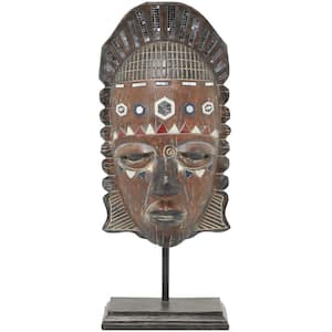 27 in. Brown Polystone Primitive African Mask Sculpture