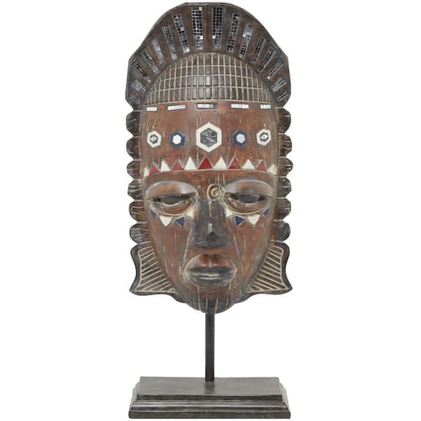 Litton Lane 6 in. x 27 in. Brown Polystone Primitive African Mask Sculpture