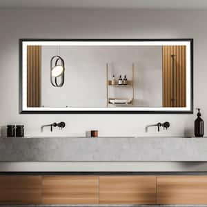 Metis 88 in. W x 38 in. H Oversized Rectangular Aluminium Framed Dimmable Anti-Fog Wall Bathroom Vanity Mirror in Black