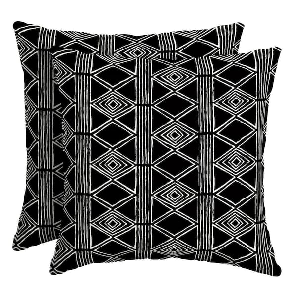 ARDEN SELECTIONS 16 in. x 16 in. Black Global Stripe Outdoor Square Throw Pillow (2-Pack)