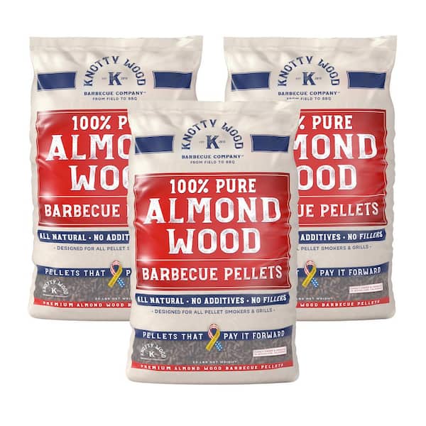 KNOTTY WOOD BARBECUE COMPANY 100% Pure Almond Wood BBQ Smoker Pellets (3-Pack)