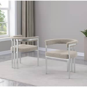 Raymond Grey Color Matte Brushed Chrome Base Boucle Fabric Side Chair Set of 2