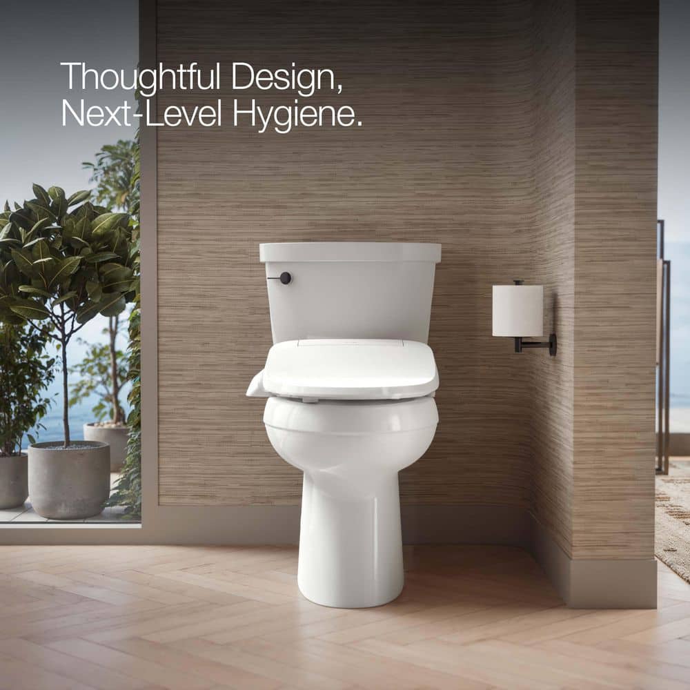 White Elongated Warm Water Bidet Toilet Seat with UV Sanitizing