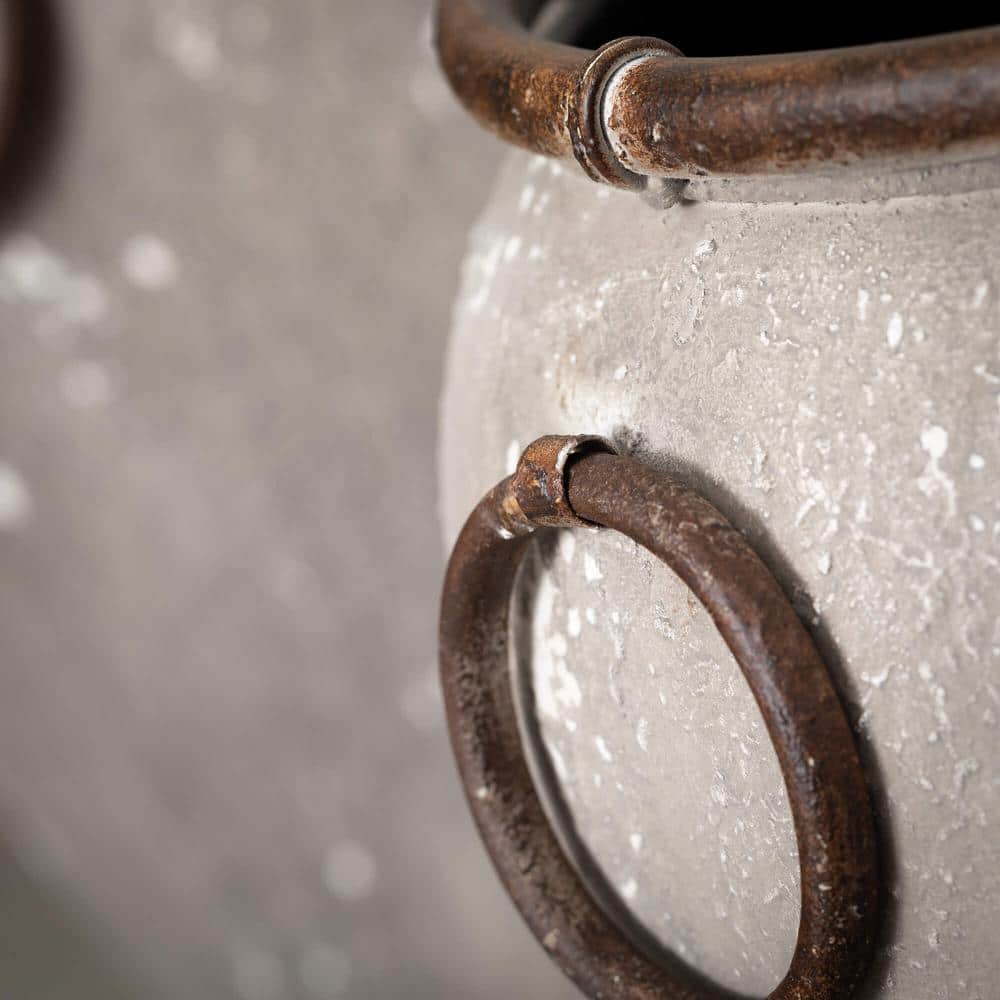 Rustic Gray Metal Urn Planter Set with Handles, 2-Pack