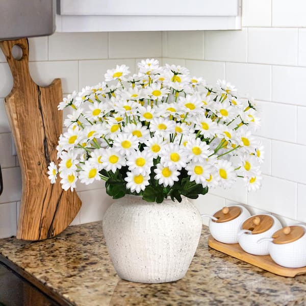 LIVING LUXURY 13 in. White Artificial Delicate Mini Daisy Flower