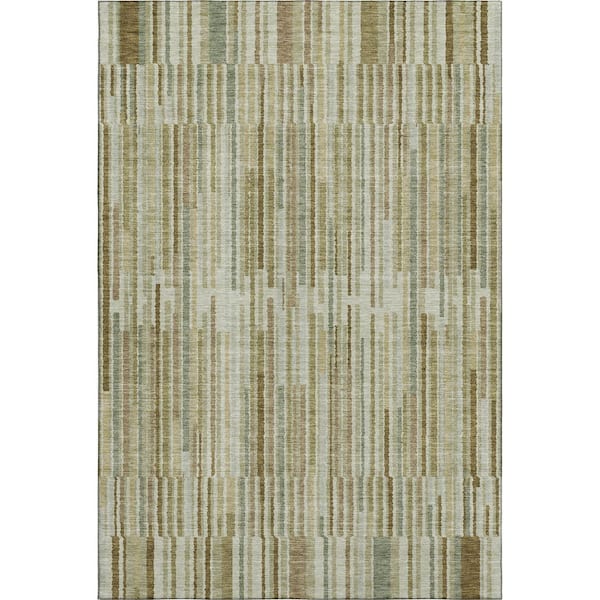 Mayfield Premium Machine Washable Abstract AMF2102 Khaki 3 ft. x 5 ft. Area Rug