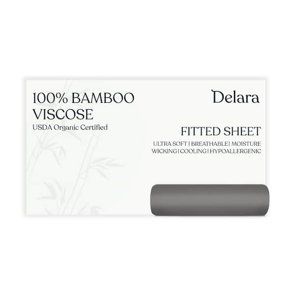 100% Viscose Derived from Bamboo Queen Fitted Sheet Dark Gray Ultra Soft, Cooling and Moisture-Wicking