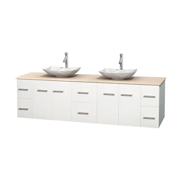 Wyndham Collection Centra 80 in. Double Vanity in White with Marble Vanity Top in Ivory and Carrara Sinks