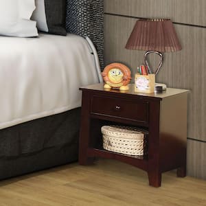 Omnus 1-Drawer Dark Walnut Wooden Nightstand 16" L x 19" W x 21" H