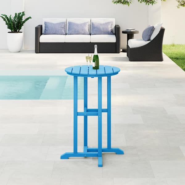 Laguna 24 in. Round Outdoor Dining HDPE Plastic Counter Height Bistro Table in Pacific Blue