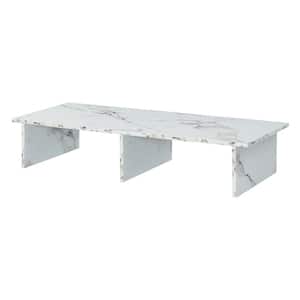 Designs2Go 42 in. Rectangle White Faux Marble Particle Board Writing Desk Large TV/Monitor Riser with Storage Space