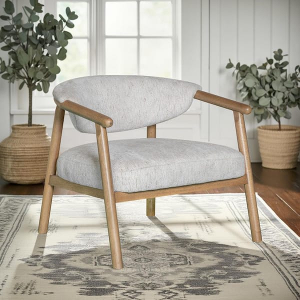 Autumn Accent Chair in Pebbled Vanilla Fabric with Honey Finish